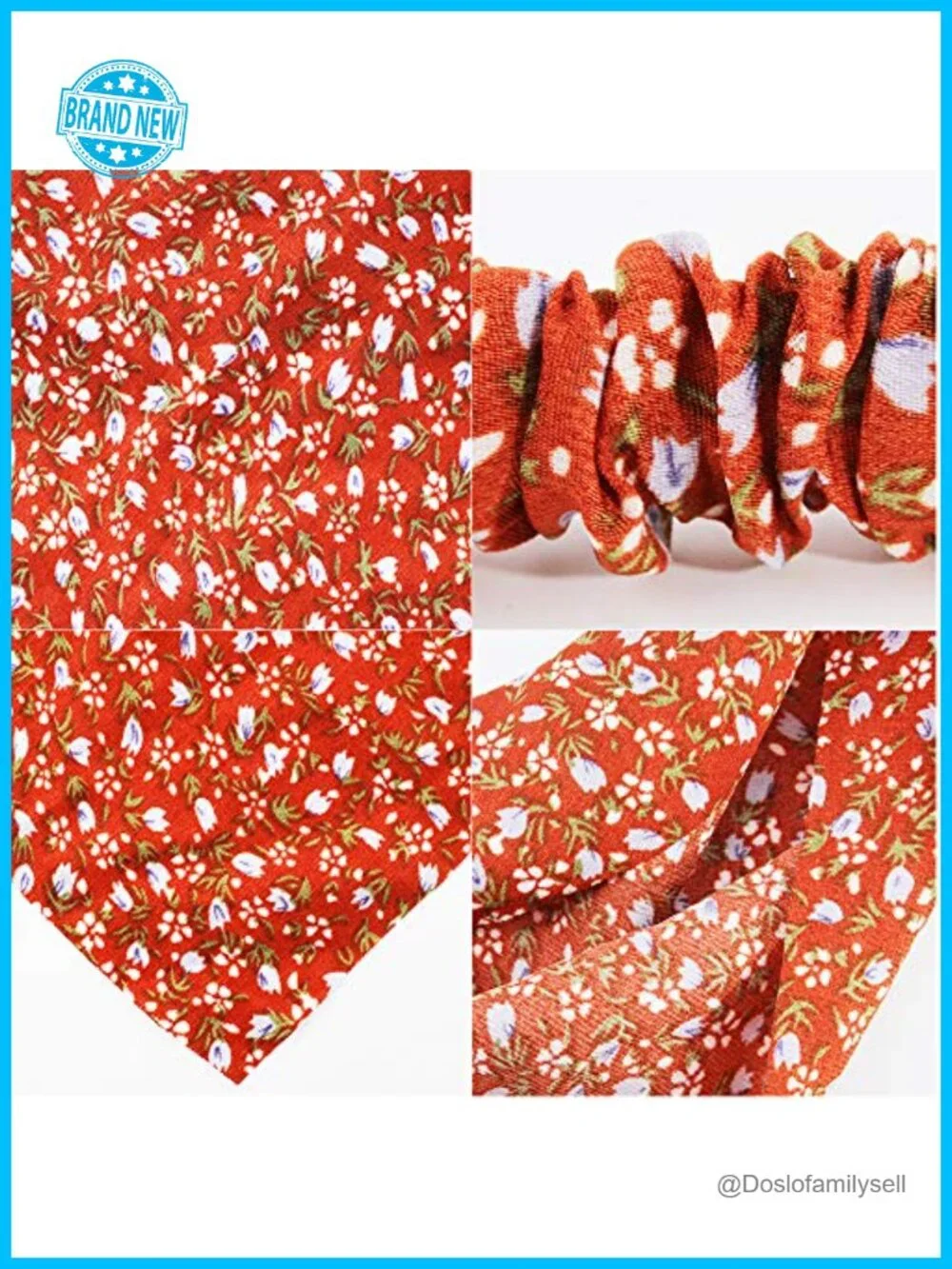 Chiffon Floral Bandana Headband Set of 5 Elastic Boho Hair Scarves